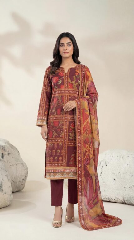 ZAR033-DIGITAL PRINTED COTTON LAWN  3 PIECE
