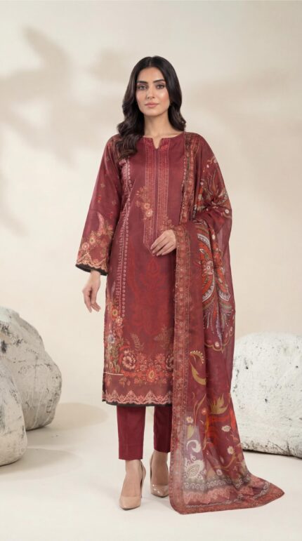 ZAR034-DIGITAL PRINTED COTTON LAWN  3 PIECE