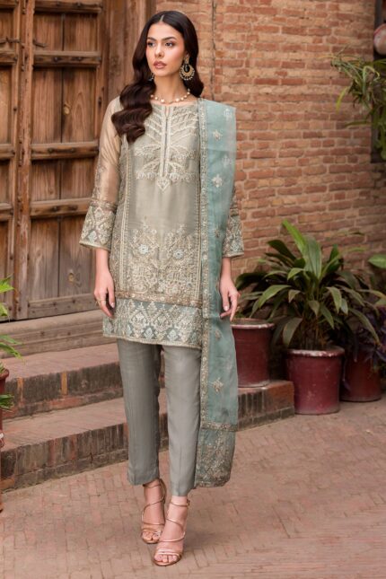 3579-BLISSFUL EMBROIDERED SILK NET STITCHED