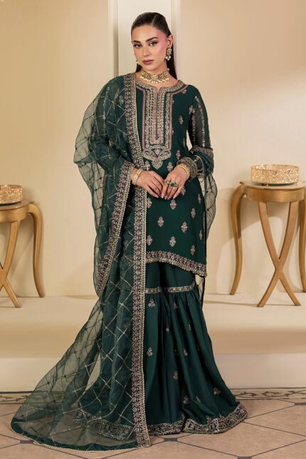 5135-JADE EMBROIDERED CRINKLE CHIFFON STITCHED