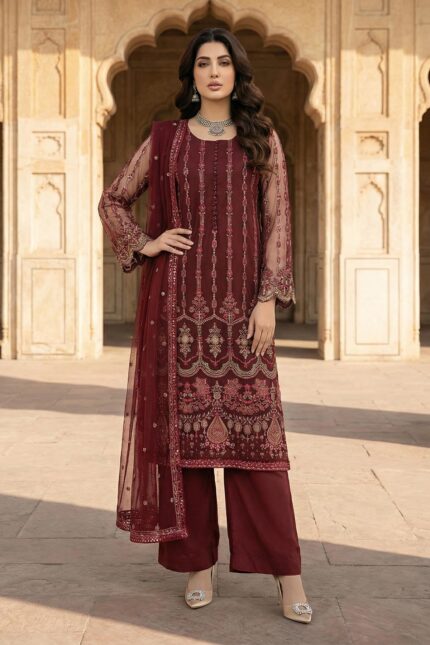 5345-NAOMI EMBROIDERED SILK NET STITCHED