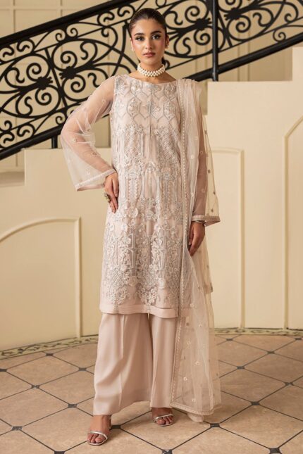 5350-DAISY EMBROIDERED SILK NET STITCHED