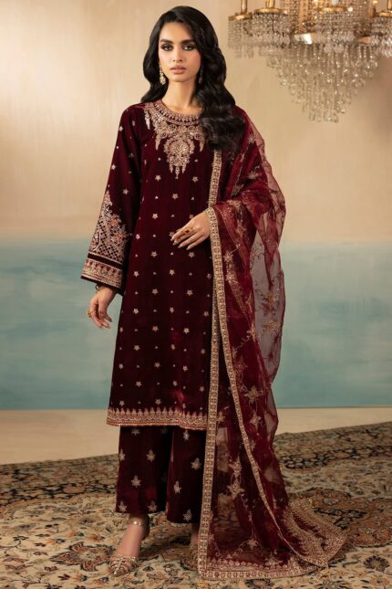 5667-SKY EMBROIDERED VELVET STITCHED