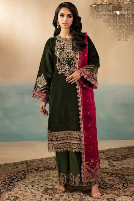 5669-SAGE EMBROIDERED VELVET STITCHED