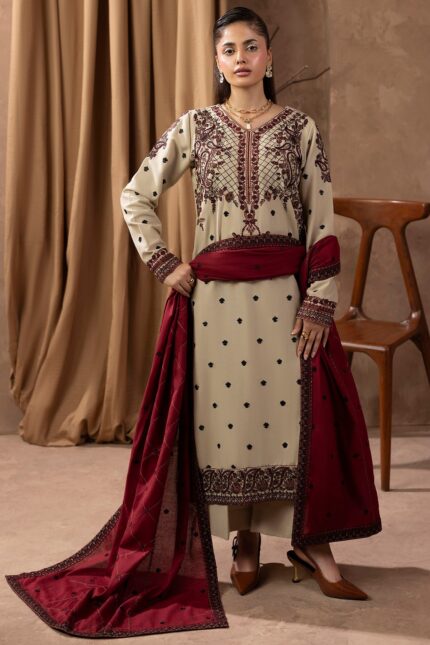 5678-LATTE EMBROIDERED KHADDAR UNSTITCHED