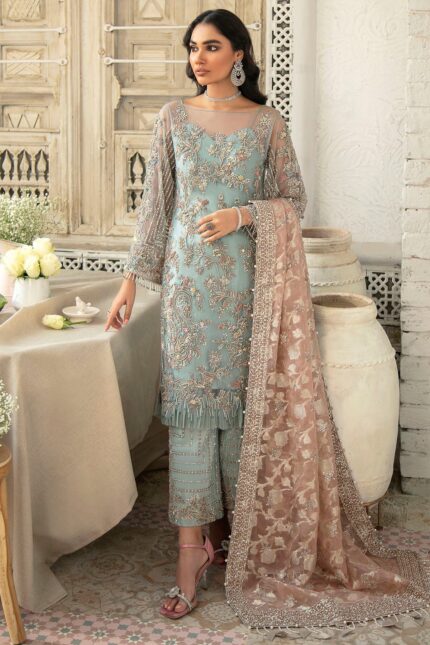 0104-CELESTE HAND EMBELLISHED SILK NET STITCHED